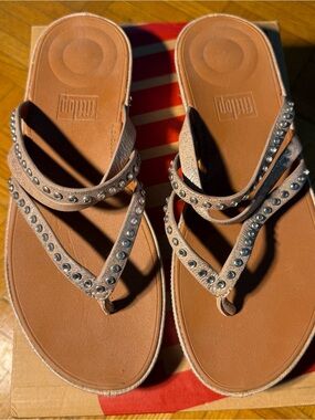 Studded Tan Leather Women's Sandals
